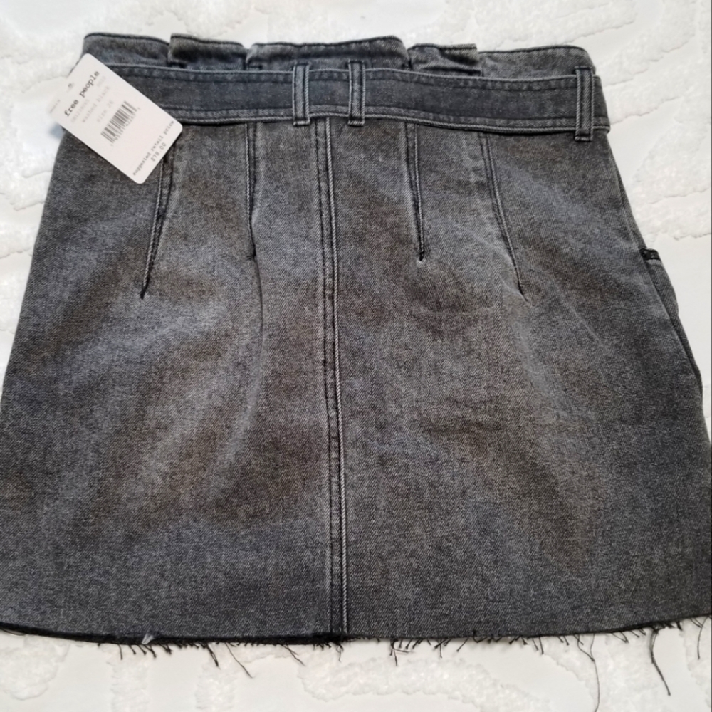Free People Washed Black Denim Jean mini Skirt - Picture 3 of 5